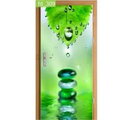 fototapeta-naklejka-na-drzwi-krople-lisc-natura