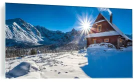 obraz-na-szkle-domek-w-gorach-zima-gory-120x60