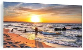 obraz-na-szkle-morze-zachod-slonca-plaza-120x60-cm