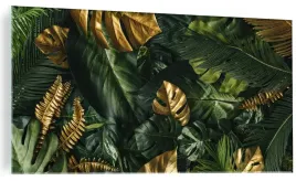 obraz-szklany-dekoracyjny-do-salonu-monstera-zlote-liscie-100x50-cm