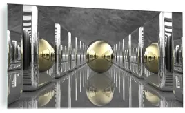 obraz-szklany-do-salonu-tunel-zlote-kule-3d-120x60