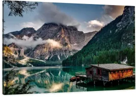 obraz-na-plotnie-gory-domek-jezioro-brailes-120x80