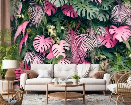 fototapeta-winyl-na-wymiar-monstera-rozowe-liscie