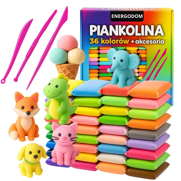 Piankolina 36szt Ciastolina Glina Pianka + Nożyki Magiczna Masa Plastyczna