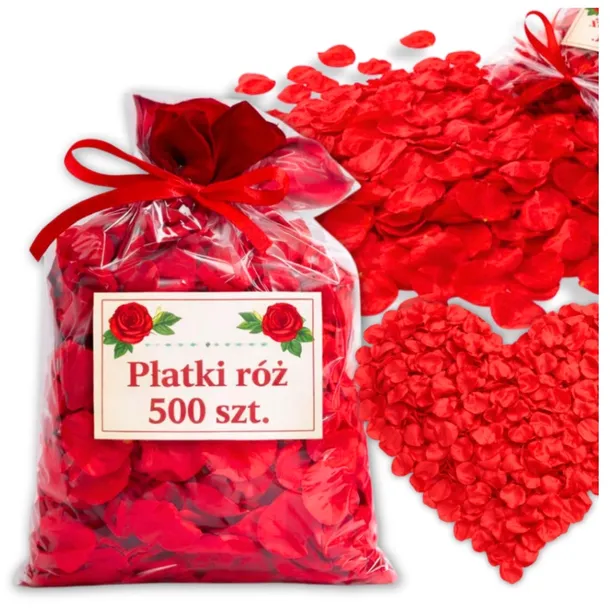 PŁATKI RÓŻ CZERWONE 500 SZTUK ŚLUB WESELE SZTUCZNE RÓŻA WALENTYNKI
