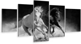 tryptyk-5-cz-do-salonu-czarno-bialy-konie-galop