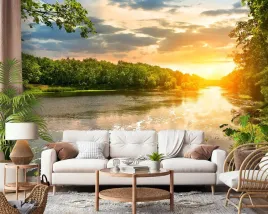 tapeta-strukturalna-3d-rzeka-natura-slonce-zachod