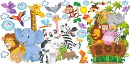 naklejki-na-sciane-samoprzylepne-dla-dzieci-zwierzaki-safari-slonik-zyrafa