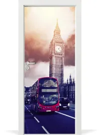 folia-fototapeta-na-drzwi-big-ben-czerwony-autobus
