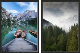 plakaty-60x40-dyptyk-plakat-lodka-jezioro-las-mgla