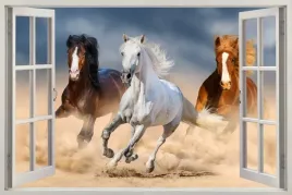 fototapeta-okno-krajobraz-konie-kon-w-galopie