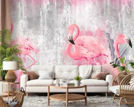 flamingi-nowoczesny-beton-tapeta-winyl-na-wymiar