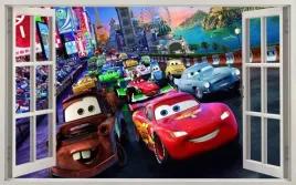 naklejki-na-sciane-okno-3d-zygzak-cars