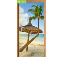 fototapeta-naklejka-na-drzwi-palmy-wyspa-parasol