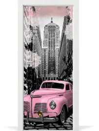 folia-fototapeta-dekoracyjna-naklejka-na-drzwi-vintage-rozowe-auto