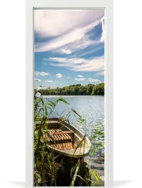 folia-fototapeta-na-drzwi-lodka-jezioro-krajobraz