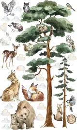 naklejki-forest-las-dla-dzieci-na-sciane-zwierzatka-lesne-las-drzewo