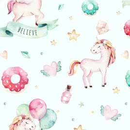 fototapeta-scienna-dla-dzieci-pastel-sweet-unicorn-jednorozec-na-wymiar