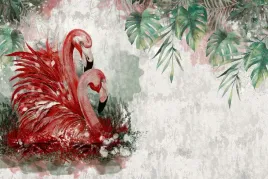 fototapeta-flamingi-liscie-monstera-do-salonu