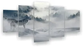 obraz-5-czesciowy-tryptyk-wilk-las-mgla-canvas