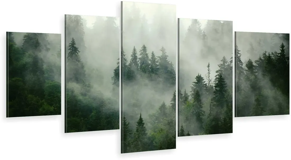 obraz-na-plotnie-las-we-mgle-gory-tryptyk150x90