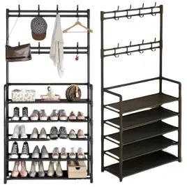 wieszak-na-ubrania-czarny-metalowy-stojacy-z-polkami-na-buty