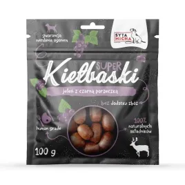 syta-micha-super-kielbaski-dla-psa-z-jeleniem-i-czarna-porzeczka-100g