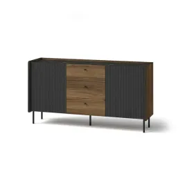 szeroka-komoda-150cm-z-szufladami-ryflowana-prestigo-czarna-orzech-marmur
