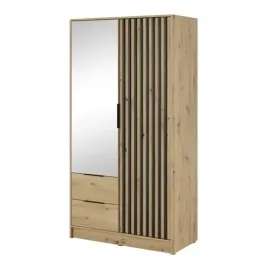 szafa-dwudrzwiowa-z-lustrem-czarne-ozdobne-lamele-nelly-105cm-dab-artisan