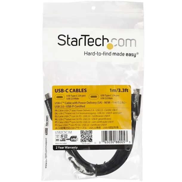 startech-usb2c5c1m-kabel-usb-usb-2-0-1-m-usb-c-czarny