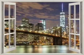 naklejka-na-sciane-do-salonu-widok-przez-okno-manhattan-most-ny-120x80