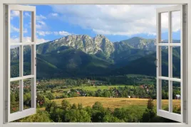 naklejka-na-sciane-do-salonu-widok-przez-okno-zakopane-tatry-gory-120x80