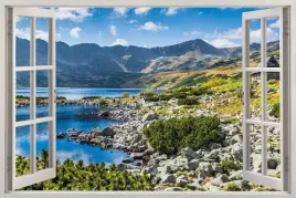 naklejka-na-sciane-do-sypialni-widok-przez-okno-dolina-pieciu-stawow-120x80