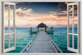 naklejka-na-sciane-do-salonu-widok-przez-okno-malediwy-ocean-120x80