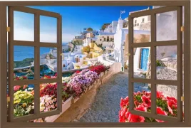 naklejka-na-sciane-widok-przez-okno-grecja-santorini-morze-120x80