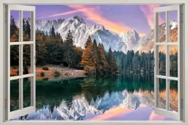 naklejka-na-sciane-do-salonu-widok-przez-okno-jezioro-gory-natura-90x60