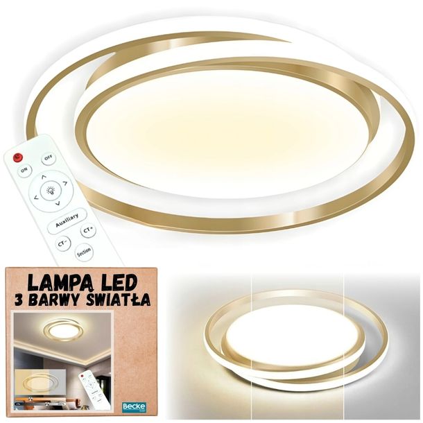 Lampa sufitowa plafon LED złota nowoczesna 48 cm na pilot regulacja barwy