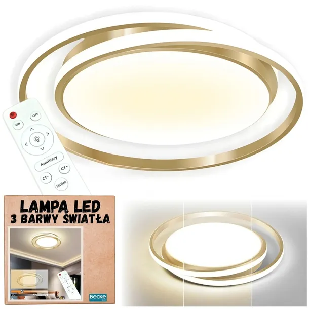 Lampa sufitowa plafon LED złota nowoczesna 48 cm na pilot regulacja barwy