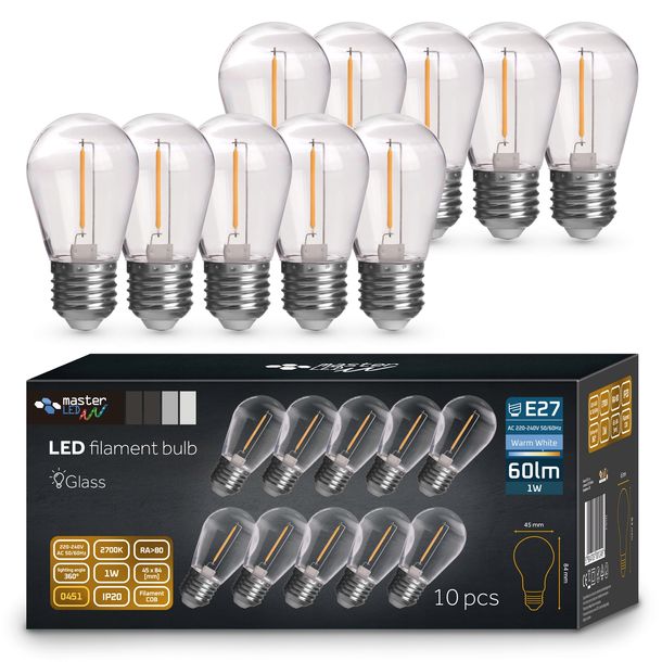 10x Żarówka LED E27 ST14 FILAMENT 1W biały ciepły 2700K edison do girland