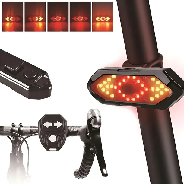 LAMPA ROWEROWA TYLNA KIERUNKOWSKAZ LED Z PILOTEM USB SYGNAŁ DŹWIĘKOWY WODOO