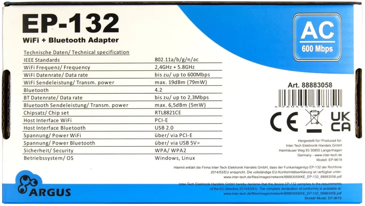 inter-tech-ep-132-wewnetrzny-wlan-bluetooth-600-mbit-s