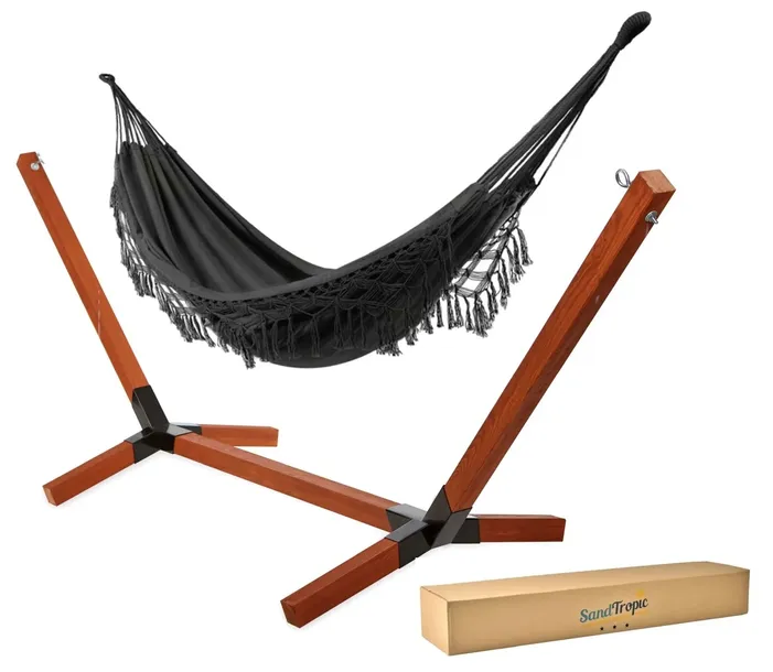 ZESTAW STELAŻ IMPREGNOWANY DREWNIANY 300kg HAMAK BOHO 220x150 PROSZKOWO MAL