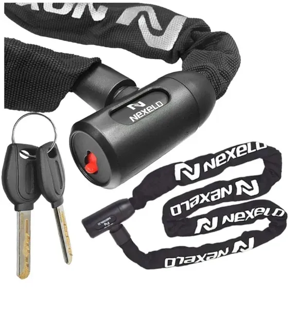 Mocne zapięcie rowerowe na klucz NEXELO L233789NEX łańcuch 6mm dł.1200mm CA