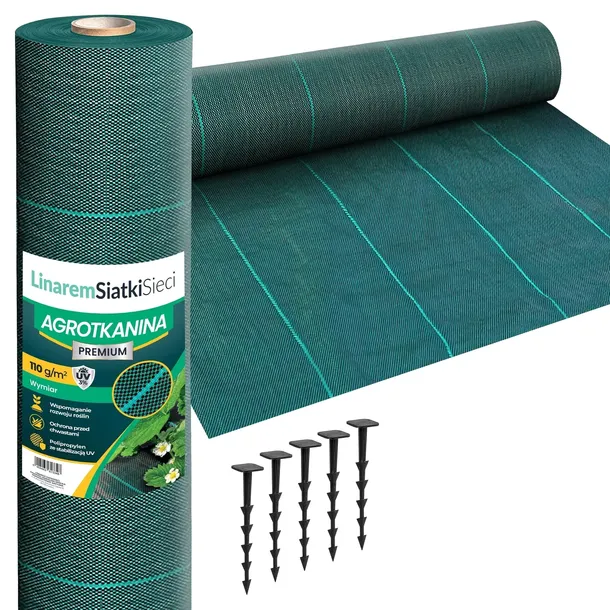 AGROTKANINA 110G 1,6x50m PREMIUM UV 3% AGROWŁÓKNINA ZIELONA MATA + KOŁKI
