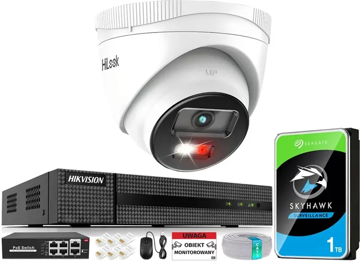 Monitoring IP Do Domu 1 Kamera 4Mpx LED Kolor Noc PoE Nagrywarka 8 Kanałów