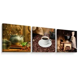 obrazy-na-plotnie-do-kuchni-ziarna-kawy-filizanki-styl-vintage-180x60