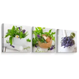 obrazy-do-kuchni-set-ziola-kwiaty-lawenda-natura-rosliny-150x50