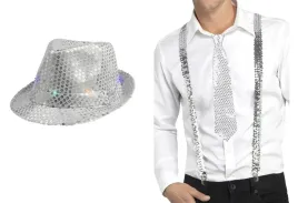 kapelusz-szelki-cekinowe-do-spodni-srebrne-krawat-stroju-disco