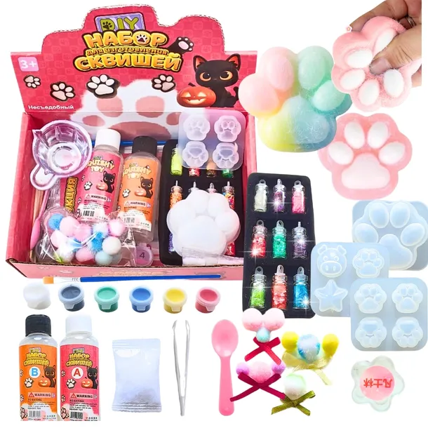 SUPER ZESTAW Do Robienia GNIOTKÓW KOCIA ŁAPKA Squishy ŻEL OZDOBY FORMY FARB