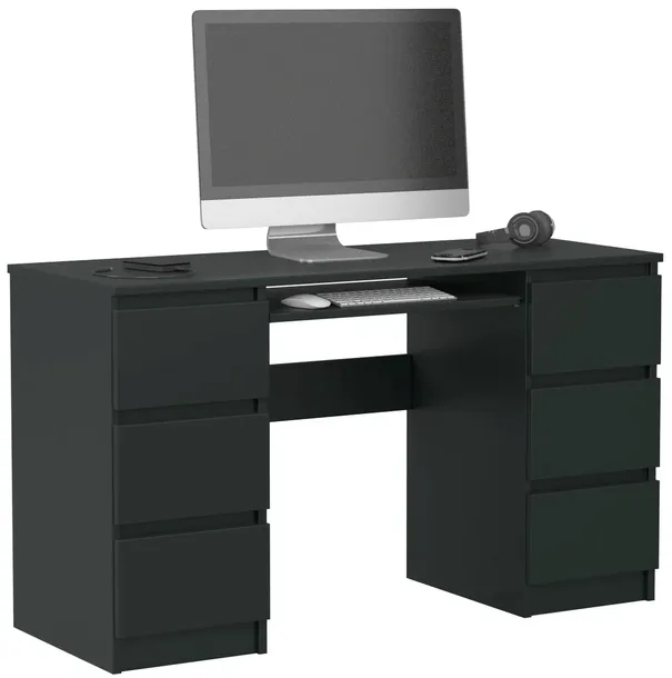BIURKO KOMPUTEROWE 130CM 6 SZUFLAD STOLIK CZARNY